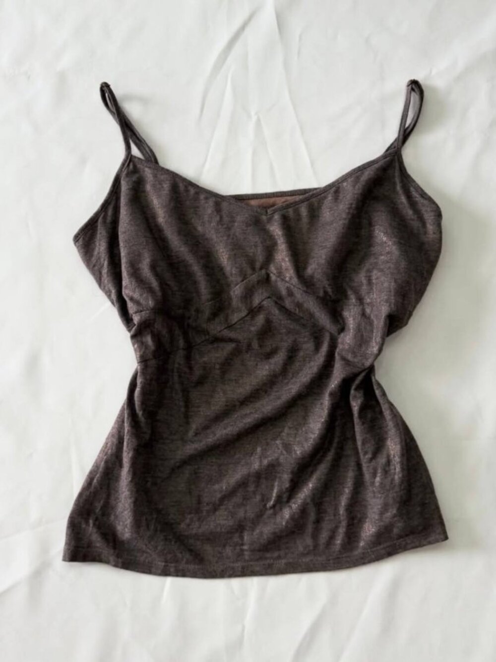 Y2K Brown Gray Satin Cami Top Ruched Front Spaghetti Strap 90s Vintage - Picture 1 of 5